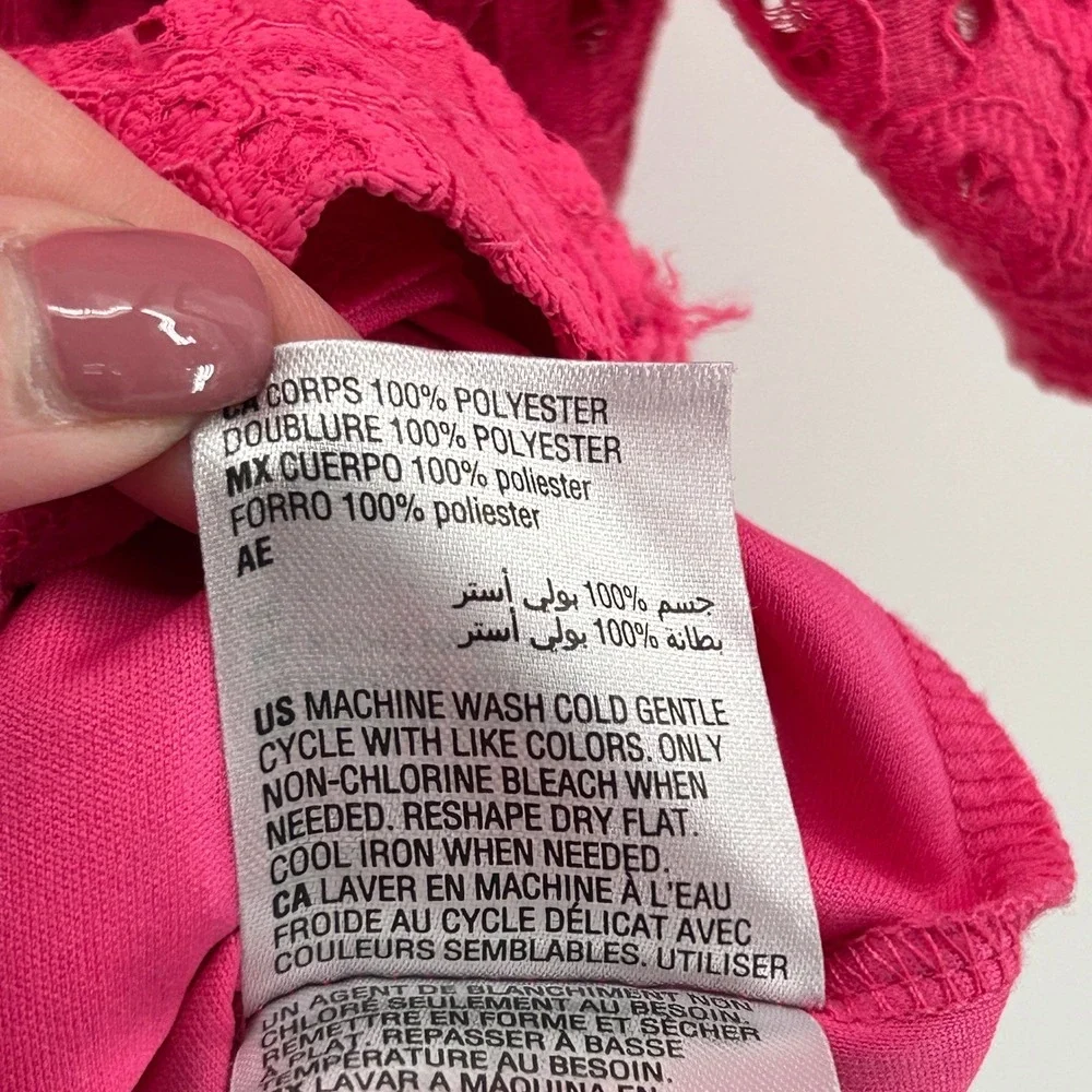 Charter Club Hot Pink Floral Lace Petal Sleeve Blouse Large Barbiecore Coquette